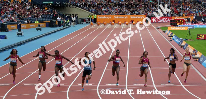 Michelle-Lee Ahya wins the 100 metres  at the Glasgow Diamond League. Photo: David T. Hewitson/Sports for All Pics